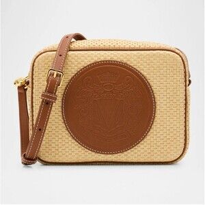 VERONICA BEARD Raffia Click Crossbody Camera Bag  Beige Hazelwood New